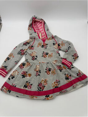 Matilda Jane Hooded Tunic or Dress Size 4 Gray Pink Floral
